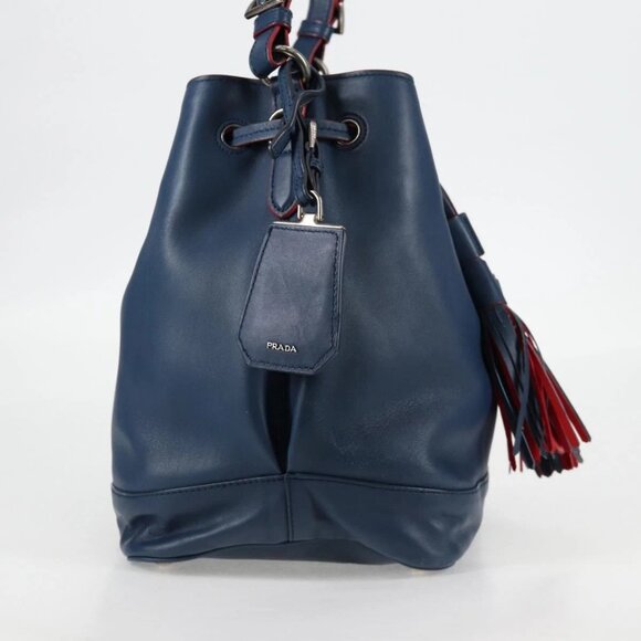PRADA Shoulder Bag Leather Blue Silver Auth - Picture 4 of 16